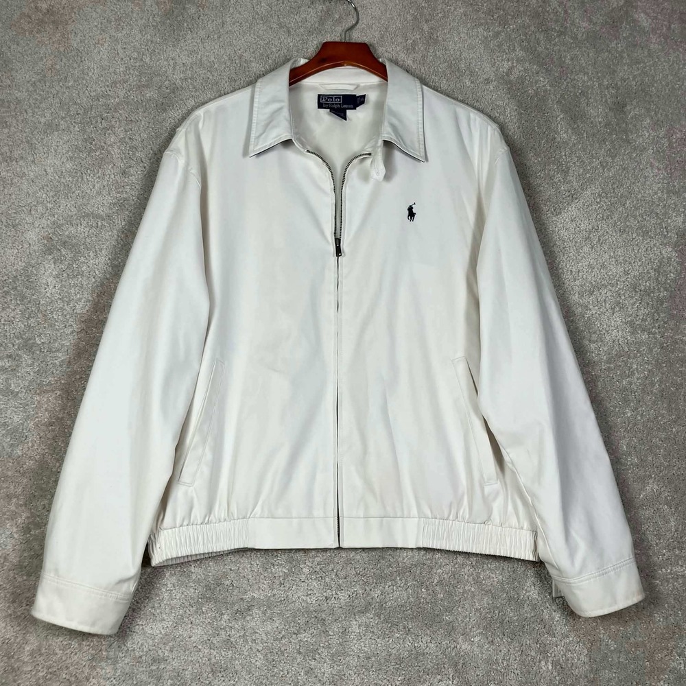 Vintage Polo Ralph Lauren Harrington Jacket Mens XL White Bi Swing Pony Full Zip